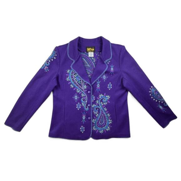 Mackie Jackets & Blazers - Bob Mackie Blazer Purple Wool Blend Art To Wear Boho Mod Retro Paisley Jacket L